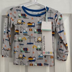 NWT Macaron and Me Bamboo Pajama Top Only Gray Long Sleeve Construction Trucks